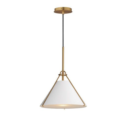 Lucas One Light Pendant in White/Natural Aged Brass