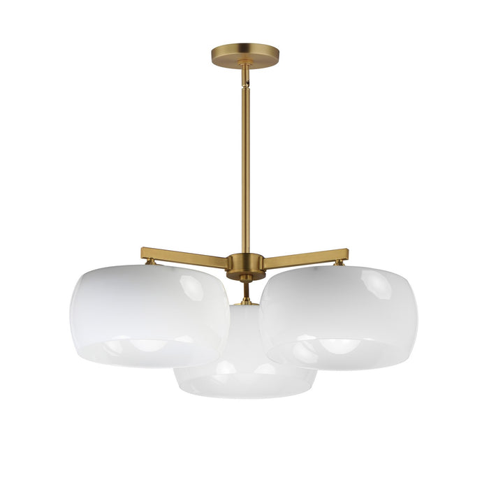 Glazed Three Light Chandelier in White/Natural Aged Brass