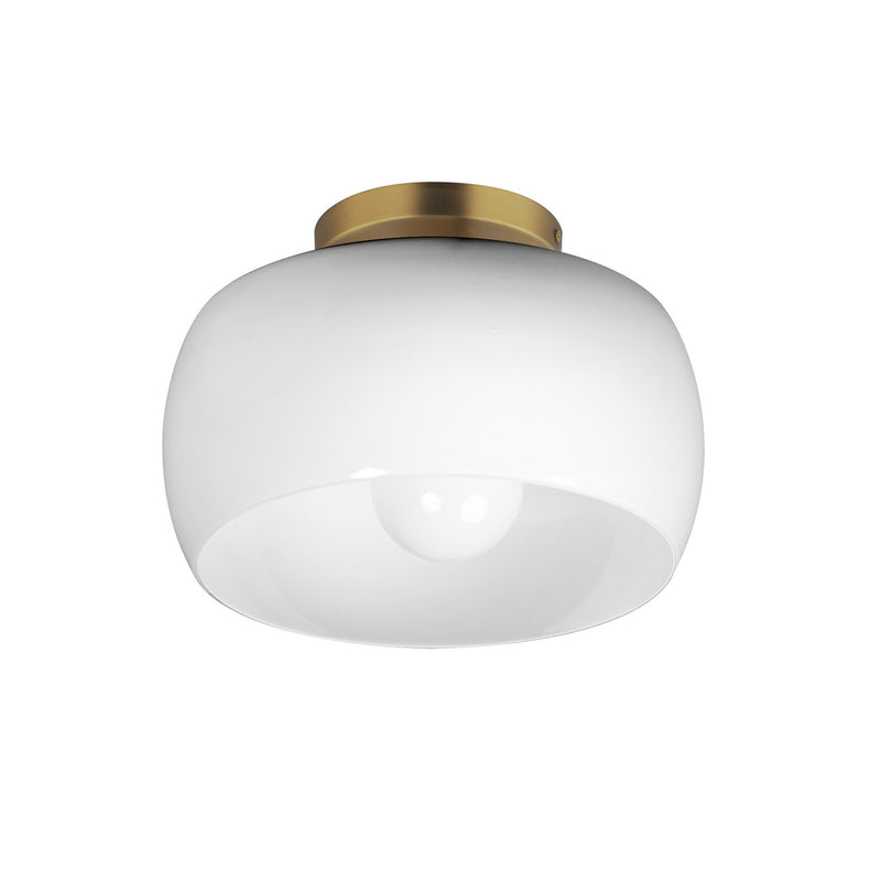 Glazed One Light Flush Mount in White/Natural Aged Brass