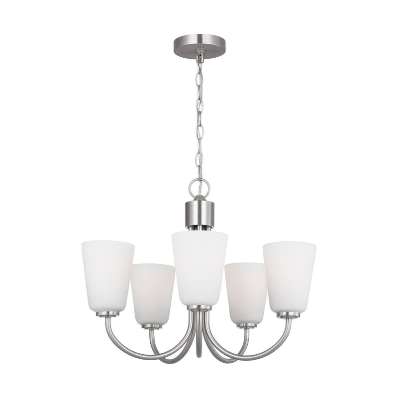 Miles 5-Light Etched Glass Chandelier in Brushed Nickel
