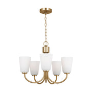 Miles 5-Light Etched Glass Chandelier in Satin Brass