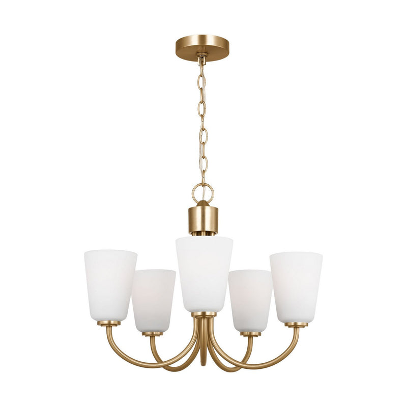 Miles 5-Light Etched Glass Chandelier in Satin Brass