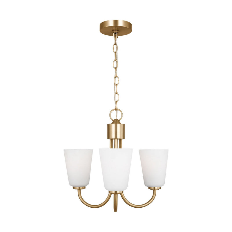 Miles 3-Light Etched Glass Chandelier in Satin Brass