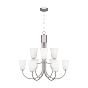 Miles 9-Light Etched Glass Chandelier in Brushed Nickel