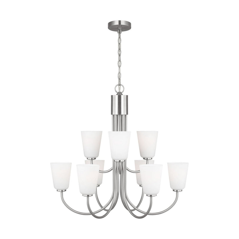 Miles 9-Light Etched Glass Chandelier in Brushed Nickel