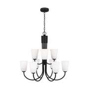 Miles 9-Light Etched Glass Chandelier in Midnight Black