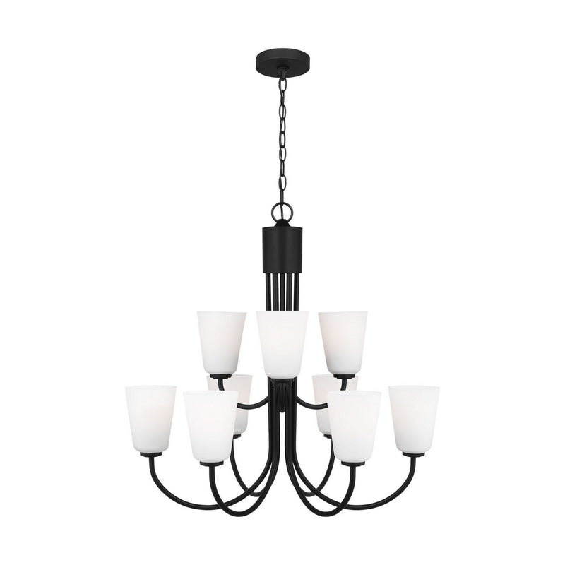 Miles 9-Light Etched Glass Chandelier in Midnight Black