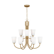 Miles 9-Light Etched Glass Chandelier in Satin Brass