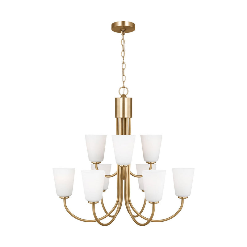 Miles 9-Light Etched Glass Chandelier in Satin Brass