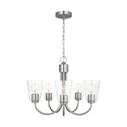 Miles 5-Light Clear Glass Chandelier in Brushed Nickel