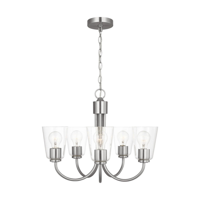 Miles 5-Light Clear Glass Chandelier in Brushed Nickel