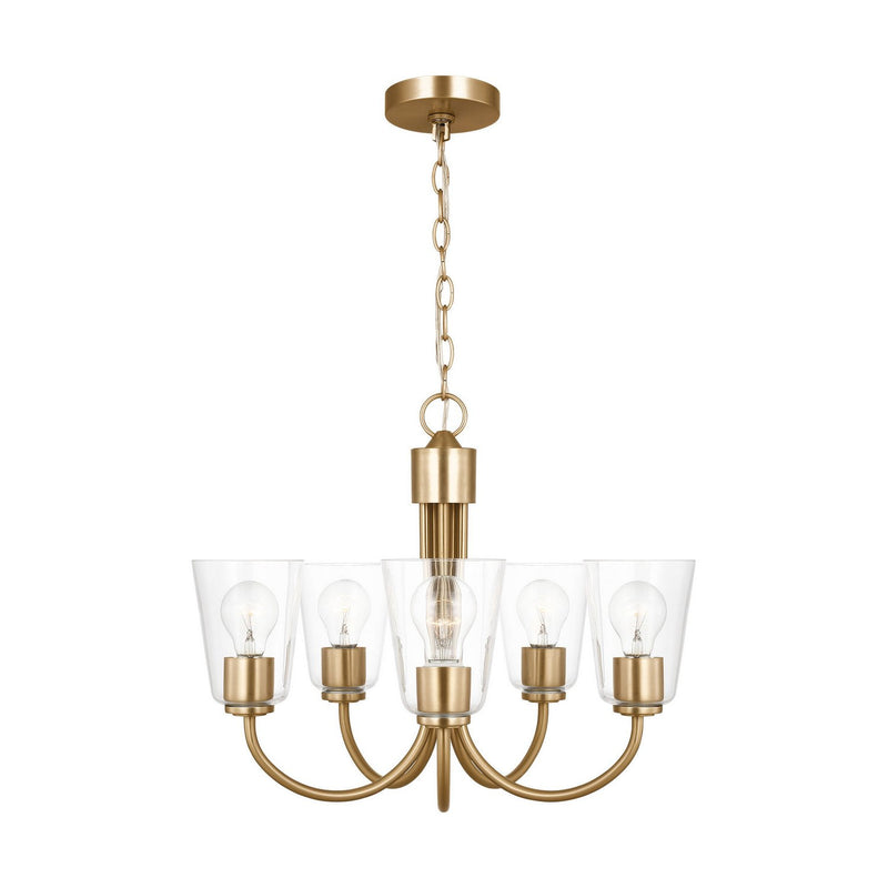 Miles 5-Light Clear Glass Chandelier in Satin Brass
