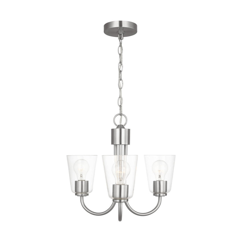Miles 3-Light Clear Glass Chandelier in Brushed Nickel
