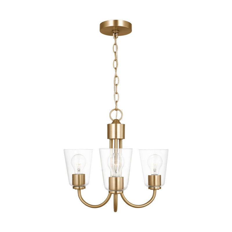 Miles 3-Light Clear Glass Chandelier in Satin Brass