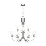 Miles 9-Light Clear Glass Chandelier in Brushed Nickel