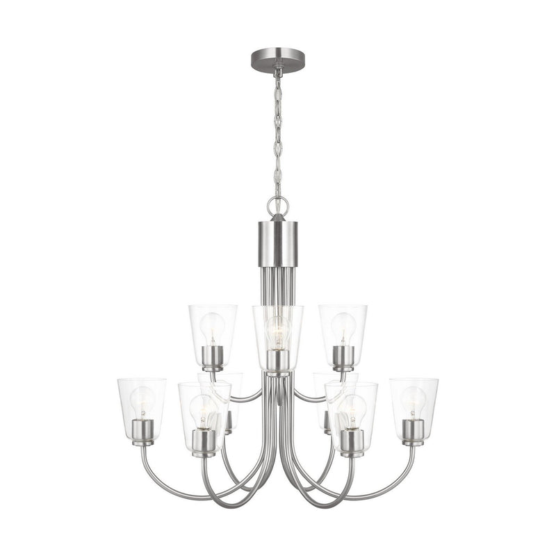 Miles 9-Light Clear Glass Chandelier in Brushed Nickel