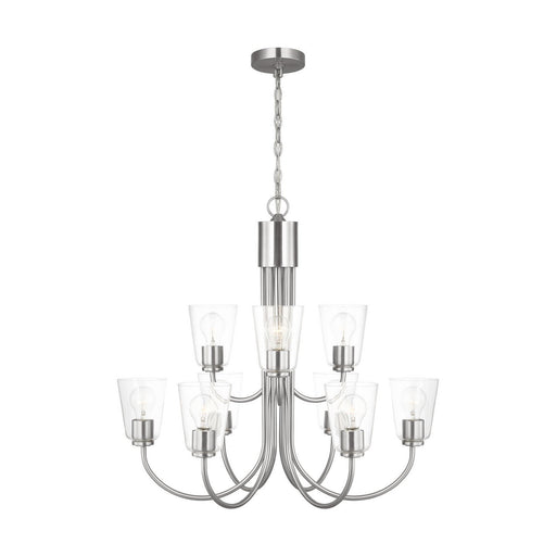 Miles 9-Light Clear Glass Chandelier in Brushed Nickel