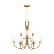 Miles 9-Light Clear Glass Chandelier in Satin Brass