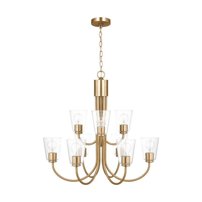 Miles 9-Light Clear Glass Chandelier in Satin Brass