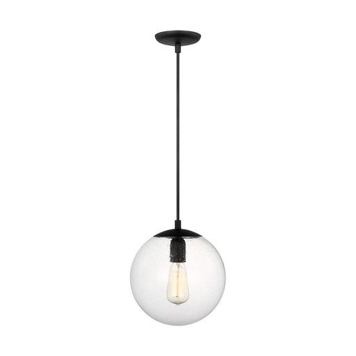 Leo Hanging Globe Medium Pendant with Seeded Glass in Midnight Black