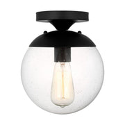 Leo Hanging Globe Semi-Flush Mount with Seeded Glass in Midnight Black