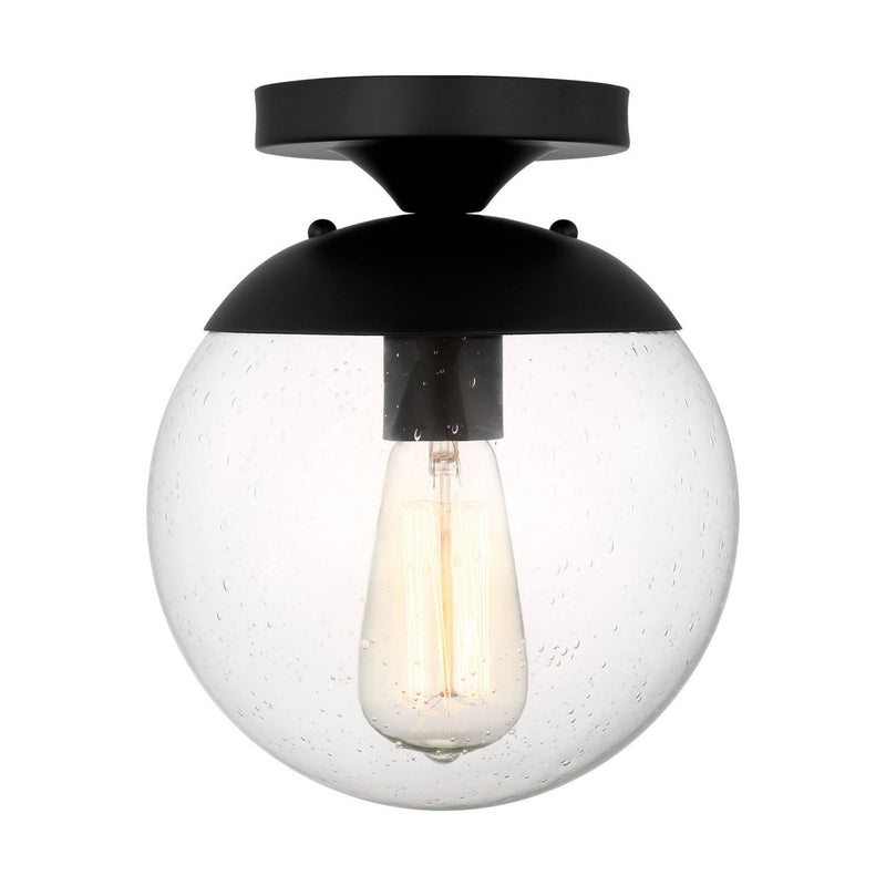 Leo Hanging Globe Semi-Flush Mount with Seeded Glass in Midnight Black
