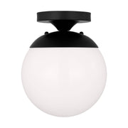 Leo Hanging Globe Semi-Flush Mount with White Glass in Midnight Black