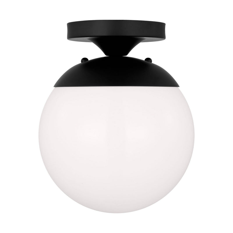 Leo Hanging Globe Semi-Flush Mount with White Glass in Midnight Black