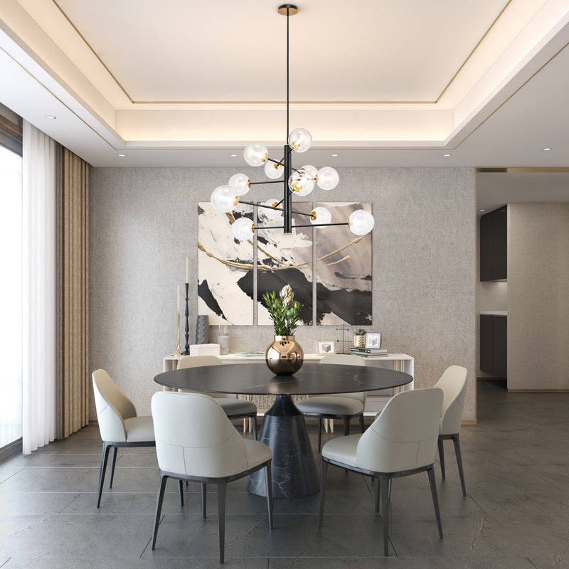 Aurelia 12-Light Chandelier in Black and Brushed Brass
