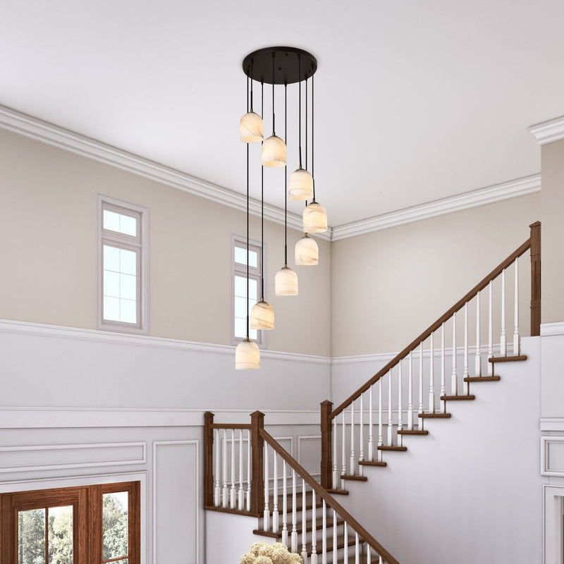 Crema 8-Light Cluster Pendant in Black and Brushed Brass