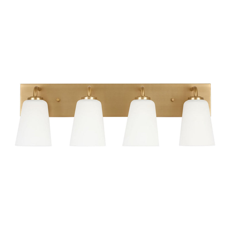 Miles 4-Light Etched Glass Bath Vanity Light in Satin Brass