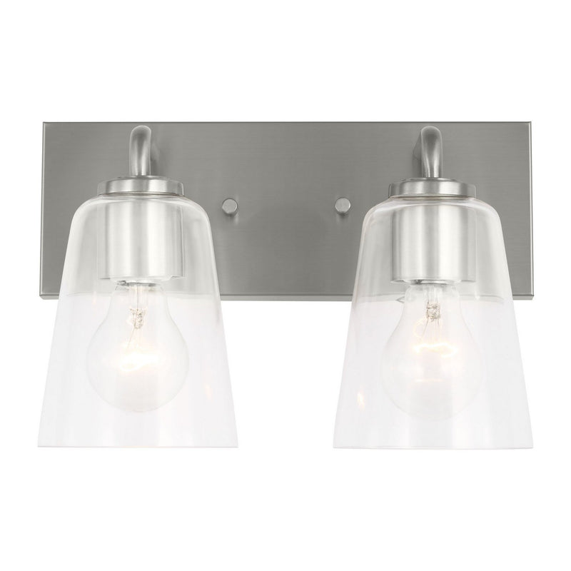 Miles 2-Light Clear Glass Bath Vanity Light in Brushed Nickel