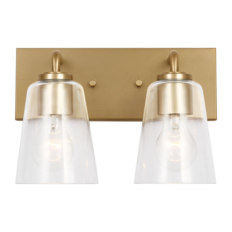 Miles 2-Light Clear Glass Bath Vanity Light in Satin Brass