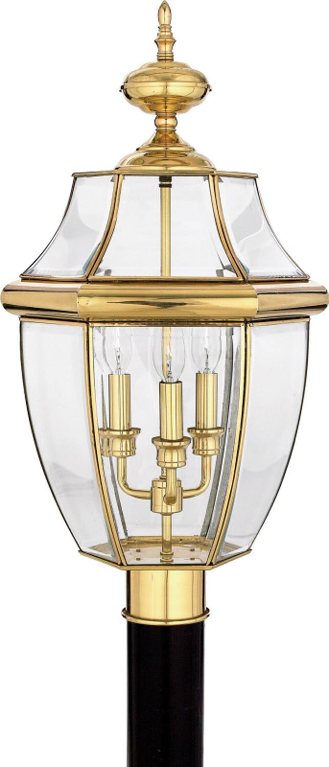Newbury 3-Light Outdoor Post Lantern in Polished Brass