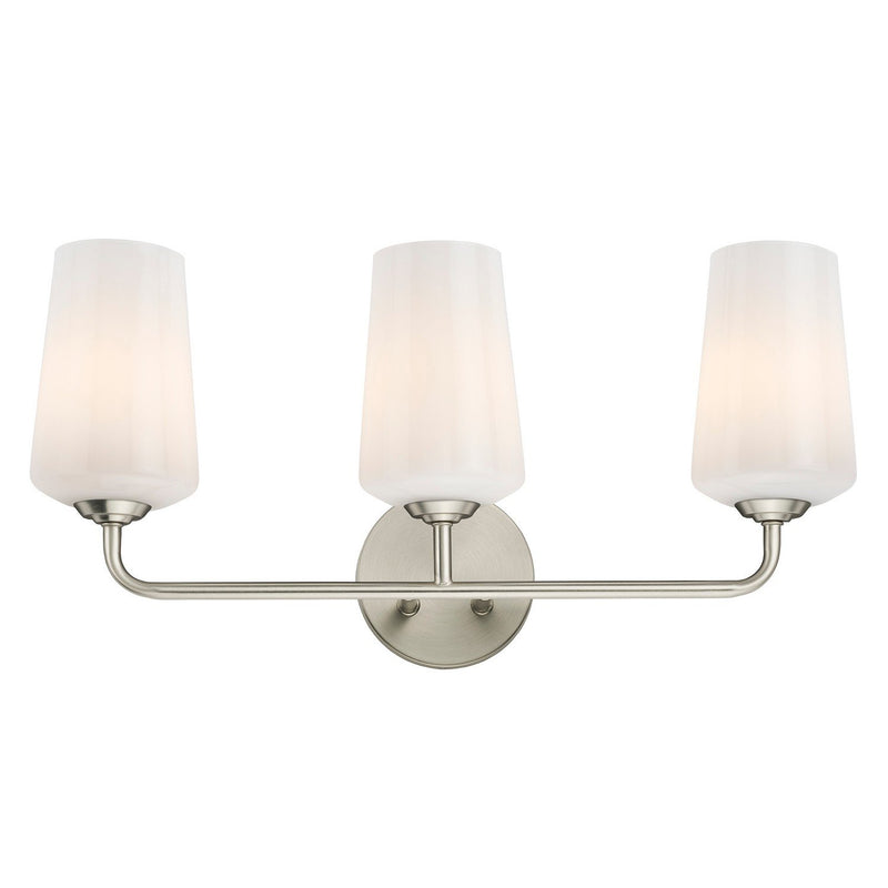 Celino 3-Light White Glass Bath Vanity Light in Brushed Nickel