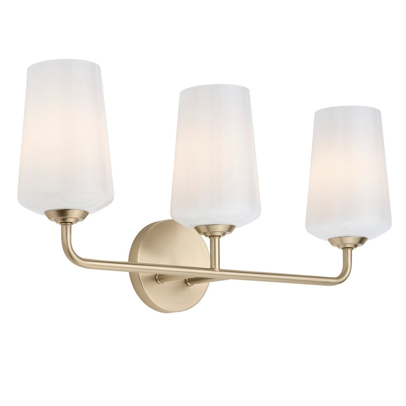 Celino 3-Light White Glass Bath Vanity Light in Champagne Bronze