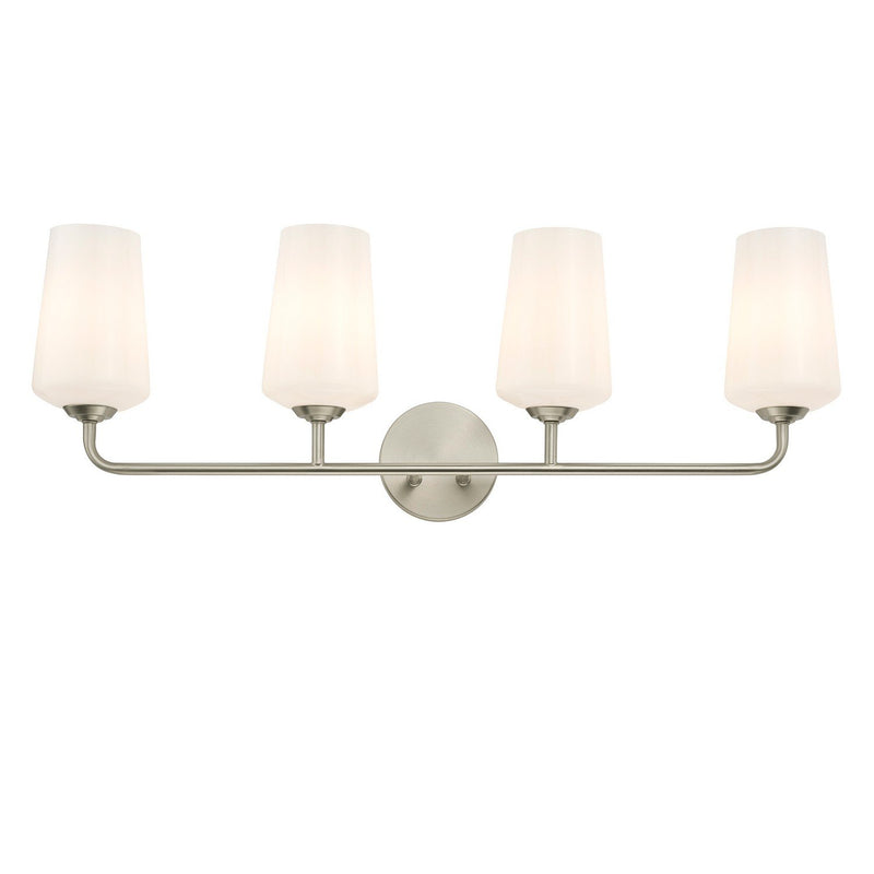 Celino 4-Light White Glass Bath Vanity Light in Brushed Nickel