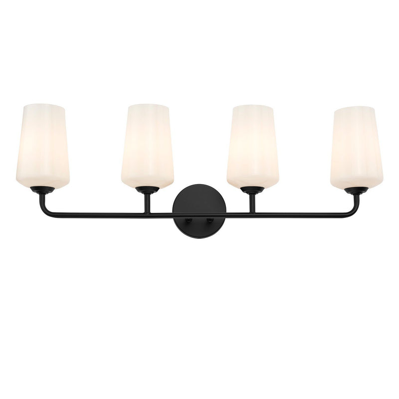 Celino 4-Light White Glass Bath Vanity Light in Black