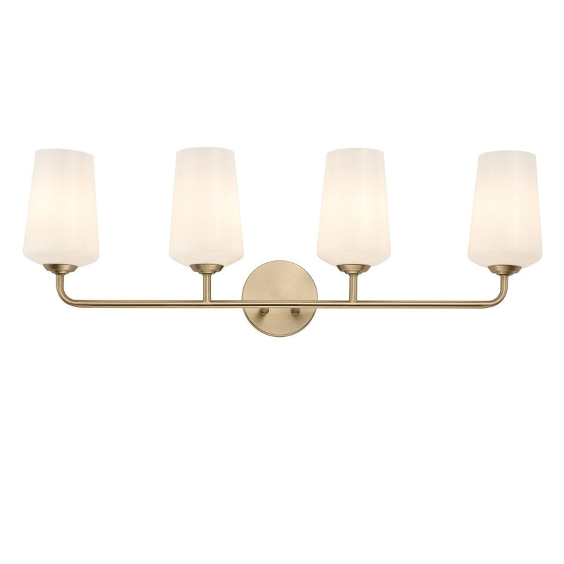 Celino 4-Light White Glass Bath Vanity Light in Champagne Bronze