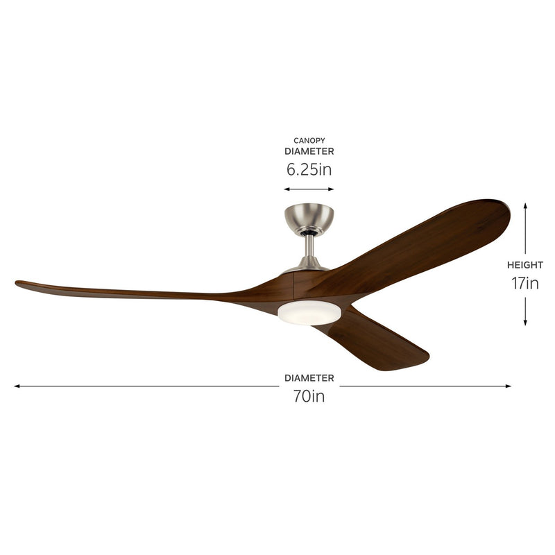 Mylo 70" Outdoor Ceiling Fan with Light in Painted Brushed Nickel