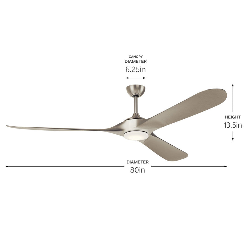 Mylo 80" Wet-Rated Outdoor Ceiling Fan with Light in Painted Brushed Nickel
