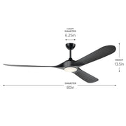 Mylo 80" Wet-Rated Outdoor Ceiling Fan with Light in Satin Black