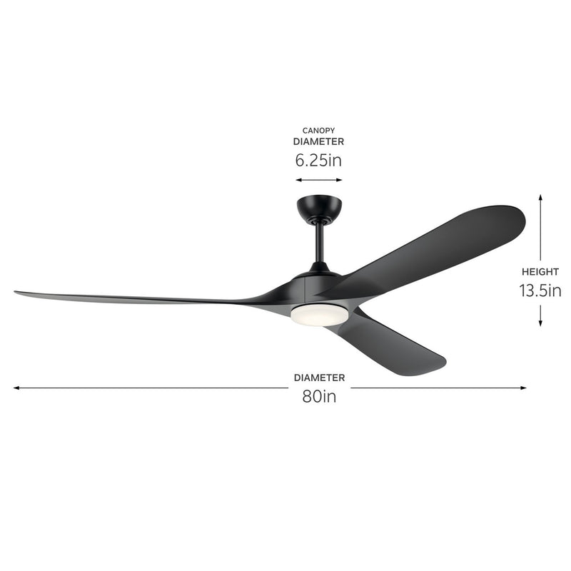 Mylo 80" Wet-Rated Outdoor Ceiling Fan with Light in Satin Black