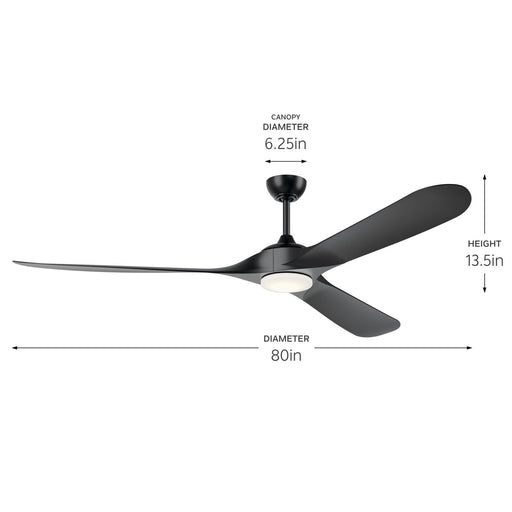 Mylo 80" Wet-Rated Outdoor Ceiling Fan with Light in Satin Black
