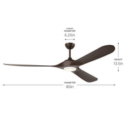 Mylo 80" Wet-Rated Outdoor Ceiling Fan with Light in Satin Natural Bronze