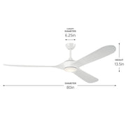 Mylo 80" Wet-Rated Outdoor Ceiling Fan with Light in White