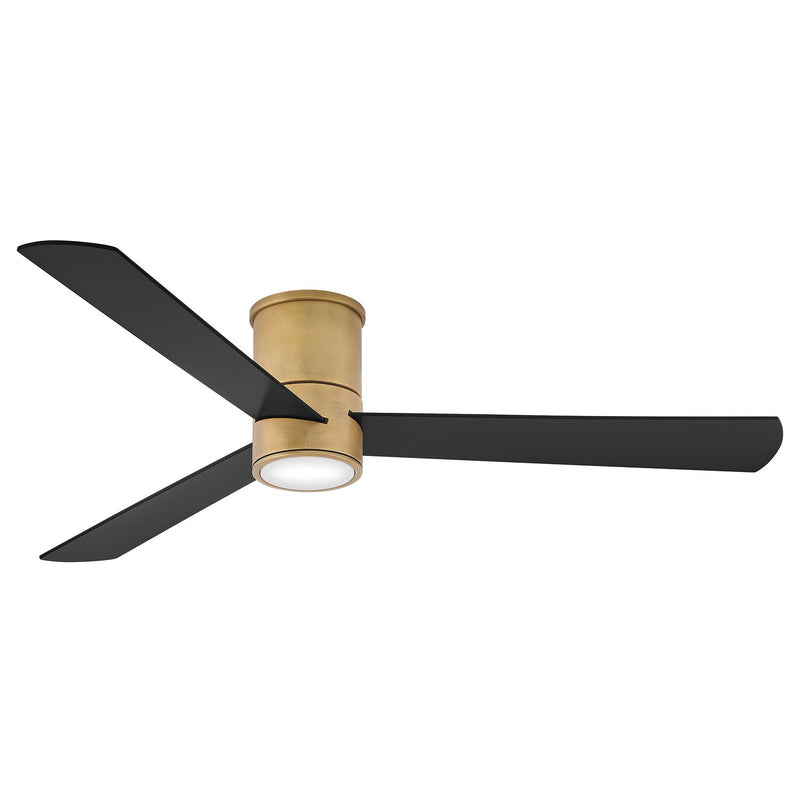 Speck Flush 52" Outdoor Smart Ceiling Fan with Light in Heritage Brass / Matte Black/natural