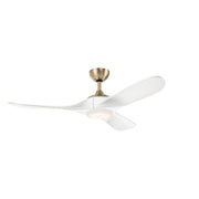 Mylo 52" Outdoor Ceiling Fan with Light in Champagne Bronze with Matte White Blades