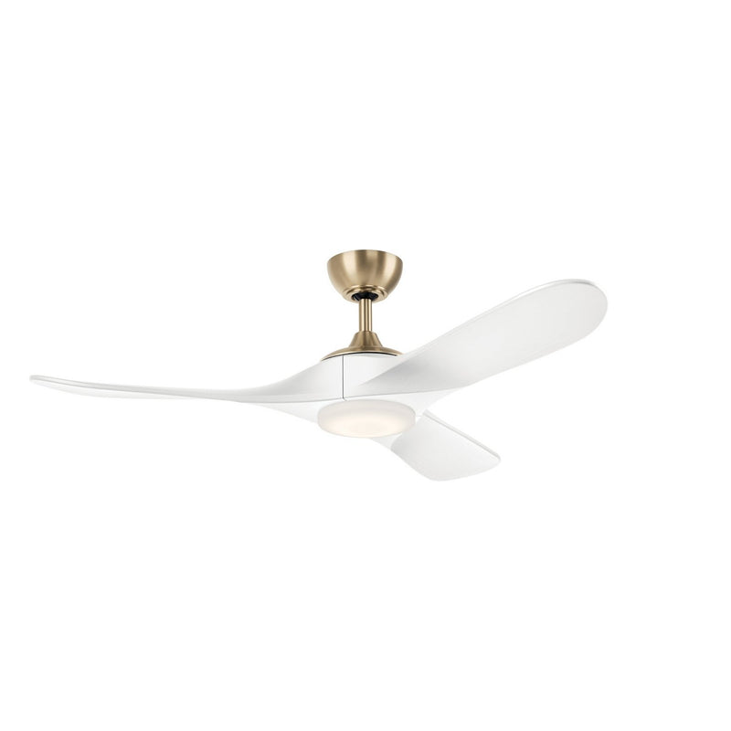 Mylo 52" Outdoor Ceiling Fan with Light in Champagne Bronze with Matte White Blades