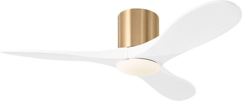 Maverick 44" LED Hugger Ceiling Fan in Burnished Brass with Matte White Blades